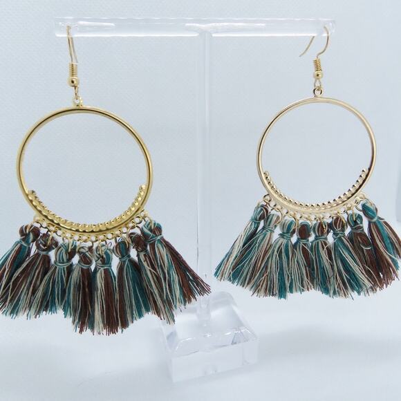 Francesca's Boho Teal Blue Boho Tassel Earrings - Picture 3 of 5